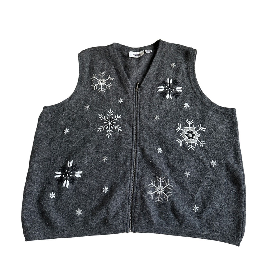 Vintage Modern Woman Wool Snow Flake Sweater Vest Plus Size Womens 26/28 Zipper‎